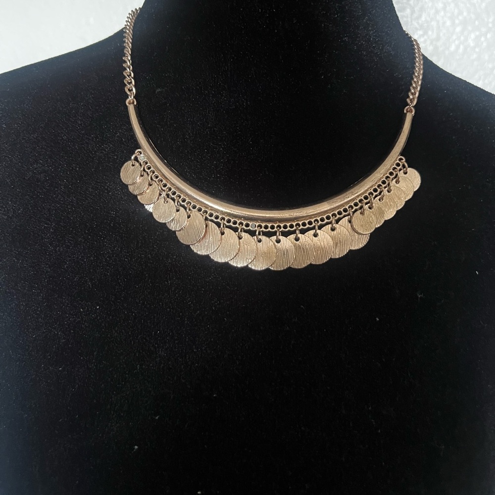 Charming Charlie Rose Gold Bohemian Gypsy Inspired Necklace w/Dangling Disc‎